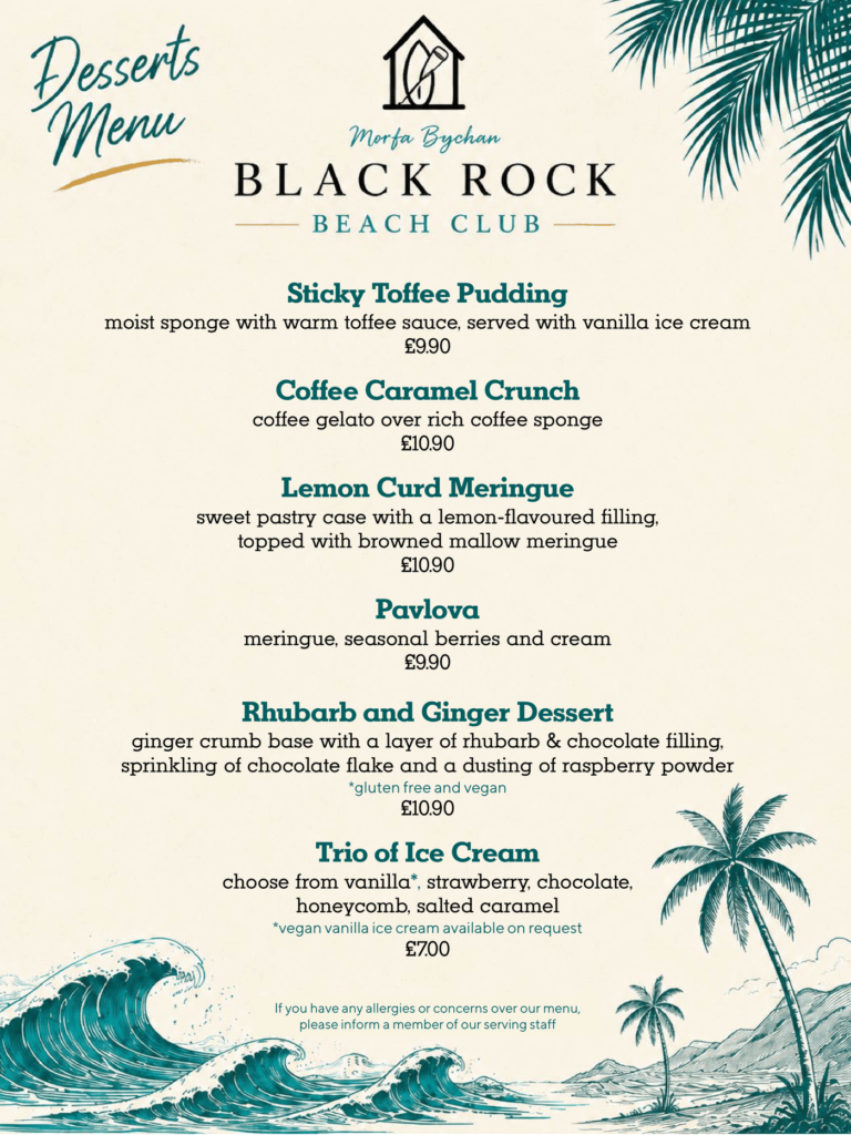 Desserts Menu Black Rock Beach Club Summer 2026